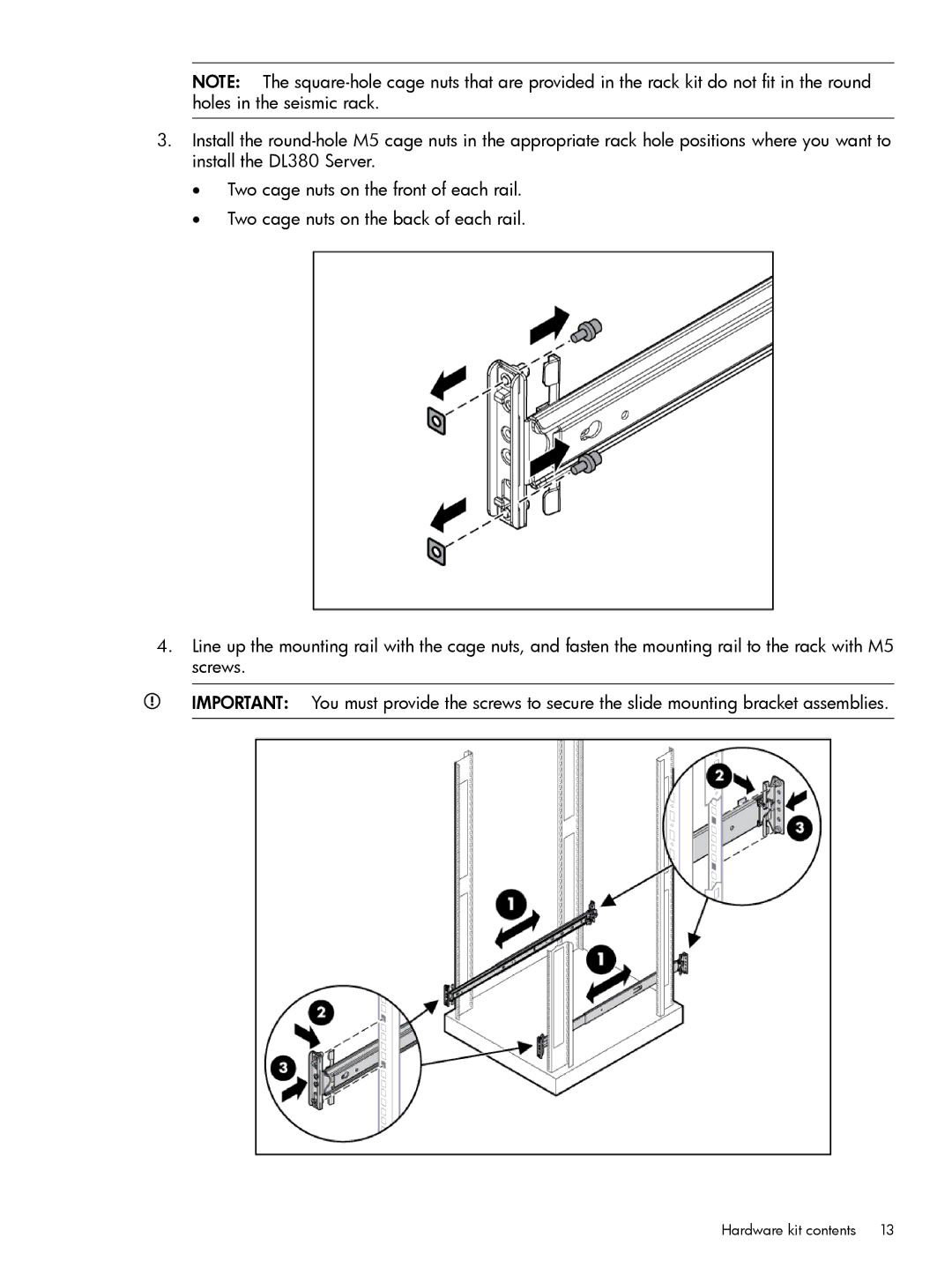 HP Home Theater Server DL380 manual Hardware kit contents 