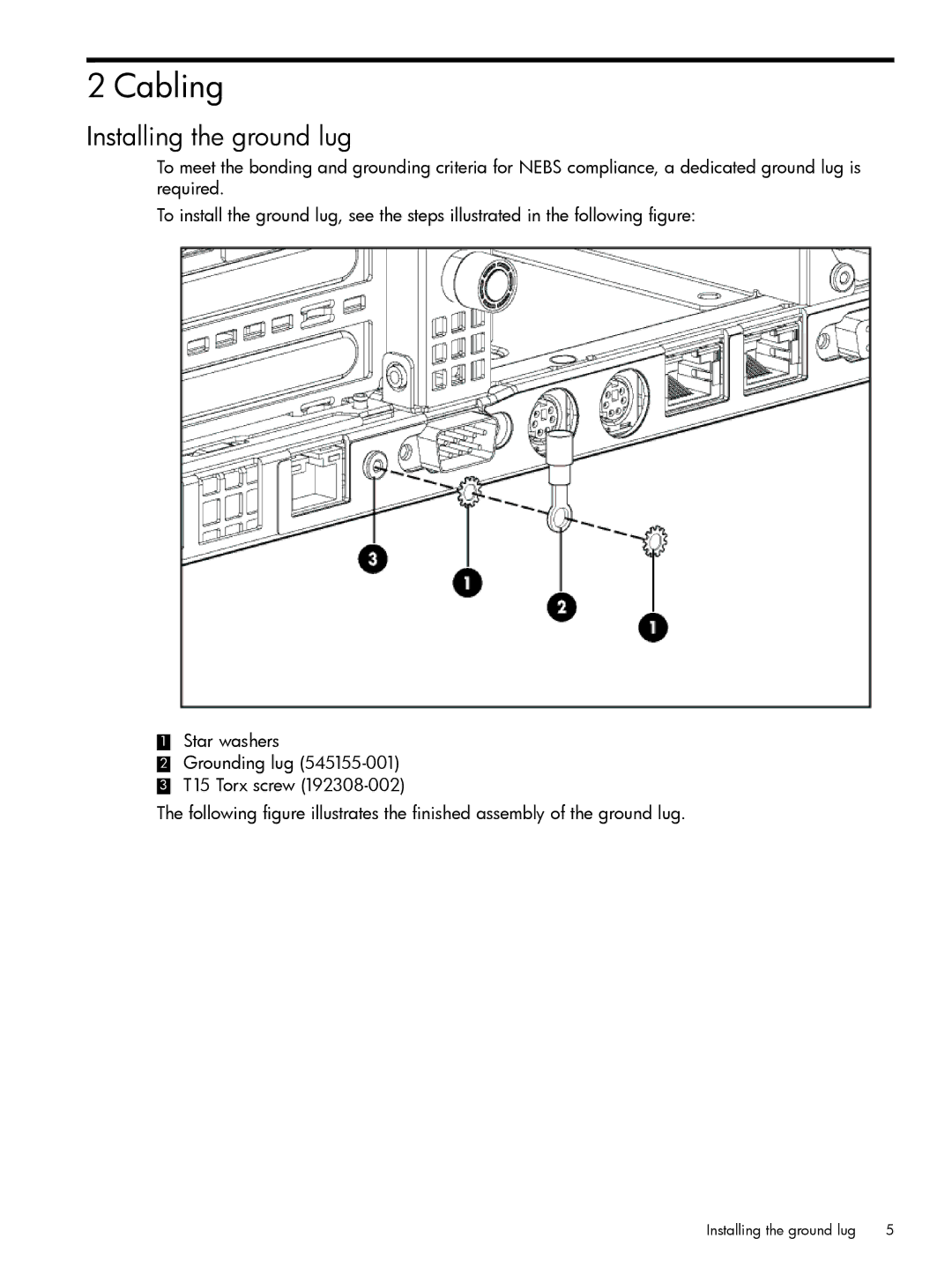 HP Home Theater Server DL380 manual Cabling, Installing the ground lug 