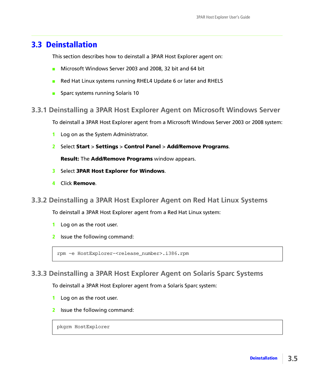 HP Host Explorer Software Media Kit, Host Explorer Software E-Media Kit manual Deinstallation, Pkgrm HostExplorer 