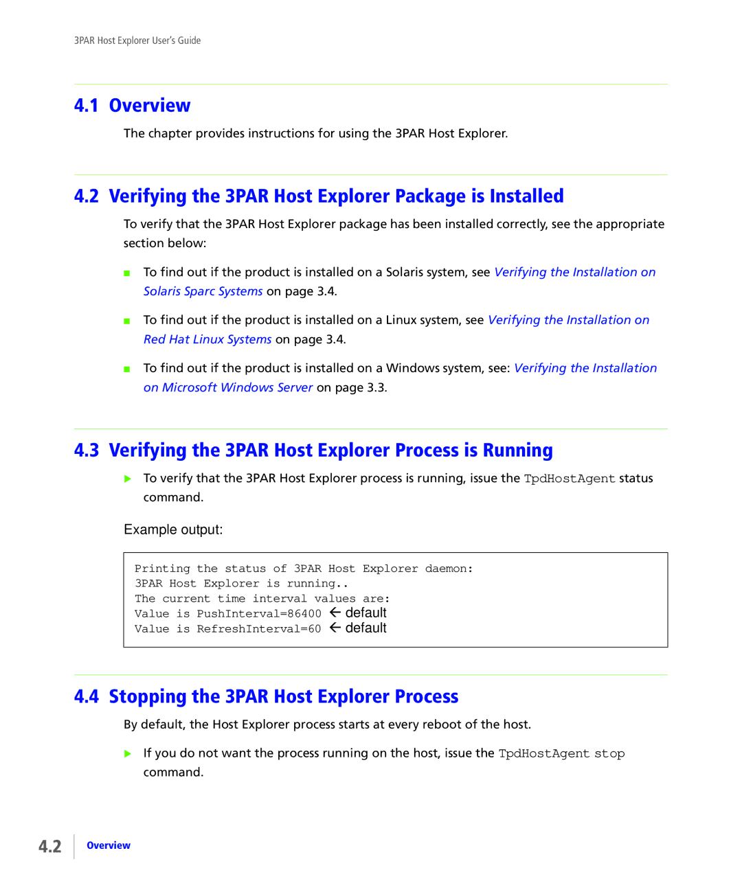 HP Host Explorer Software Verifying the 3PAR Host Explorer Package is Installed, Stopping the 3PAR Host Explorer Process 