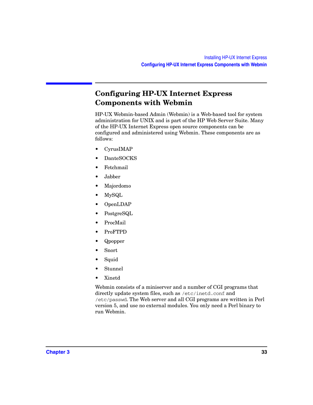 HP Host Intrusion Detection System (HIDS) manual Configuring HP-UX Internet Express Components with Webmin 