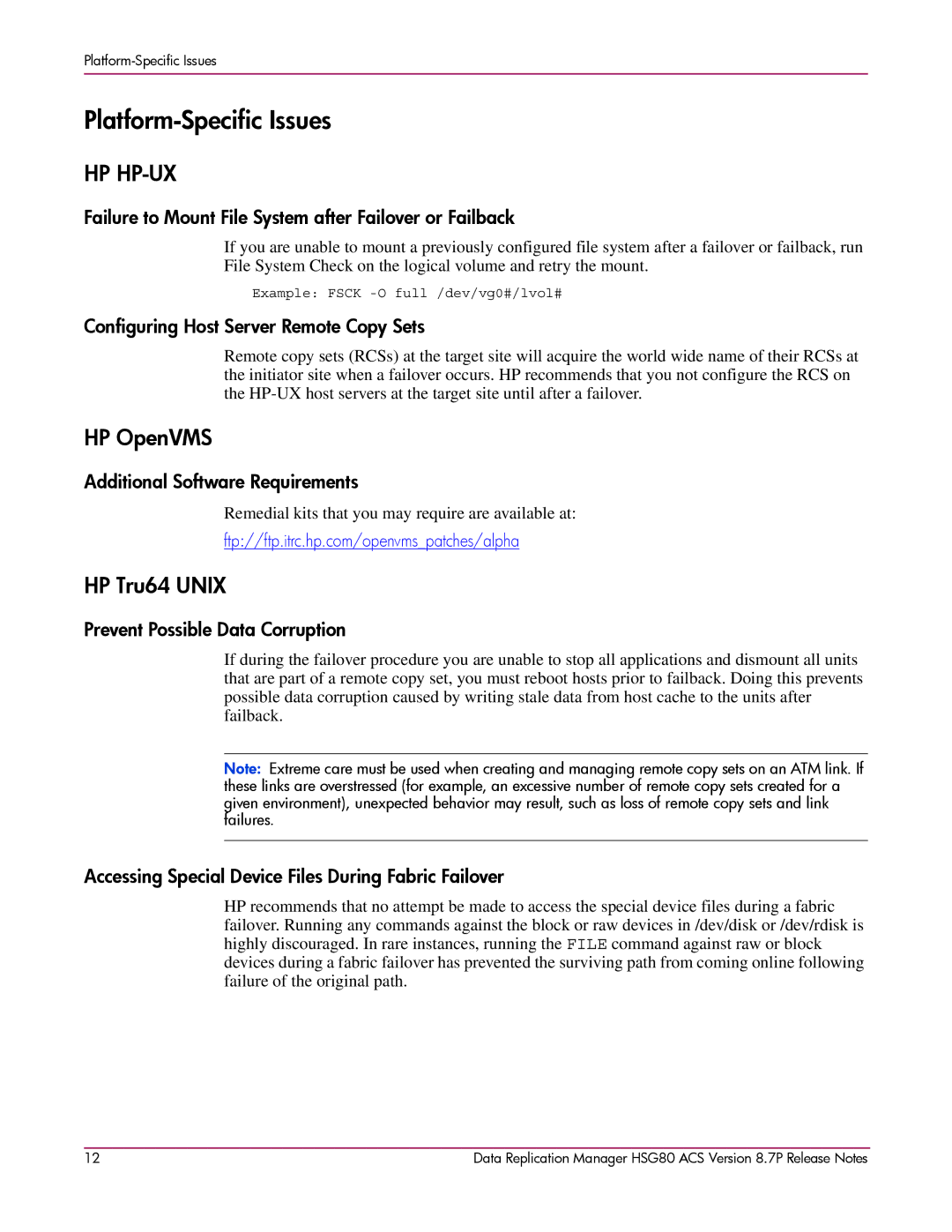 HP HSG80 manual Platform-Specific Issues, HP OpenVMS, HP Tru64 Unix 