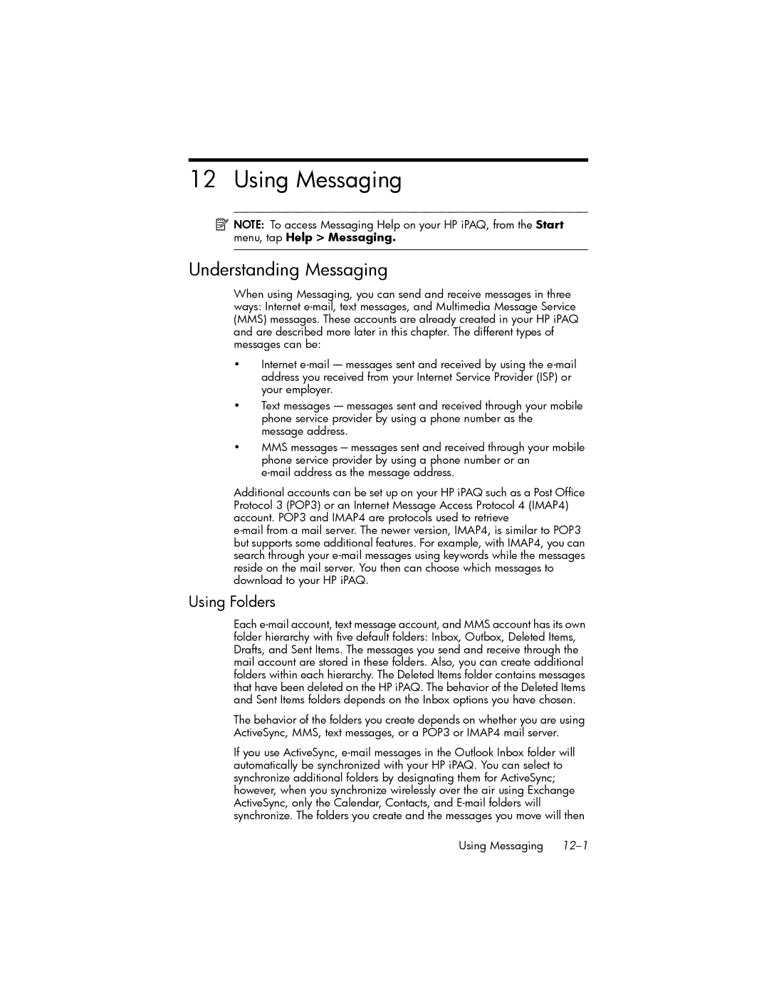 HP hw6500 Cingular manual Using Messaging, Understanding Messaging, Using Folders 