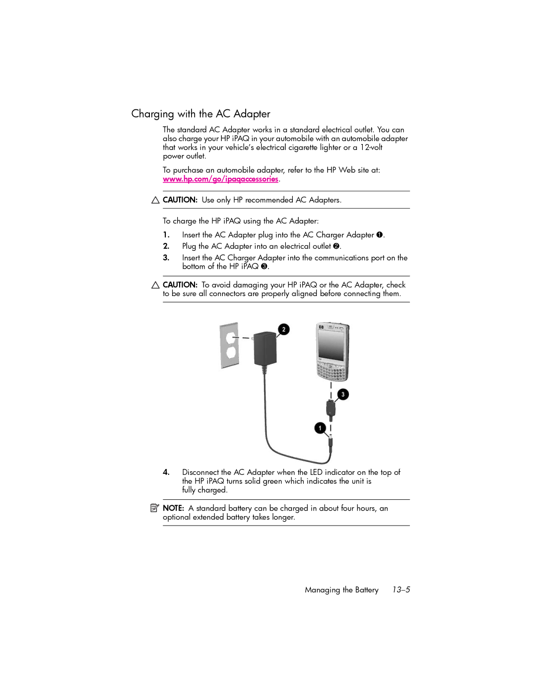 HP hw6500 Cingular manual Charging with the AC Adapter 