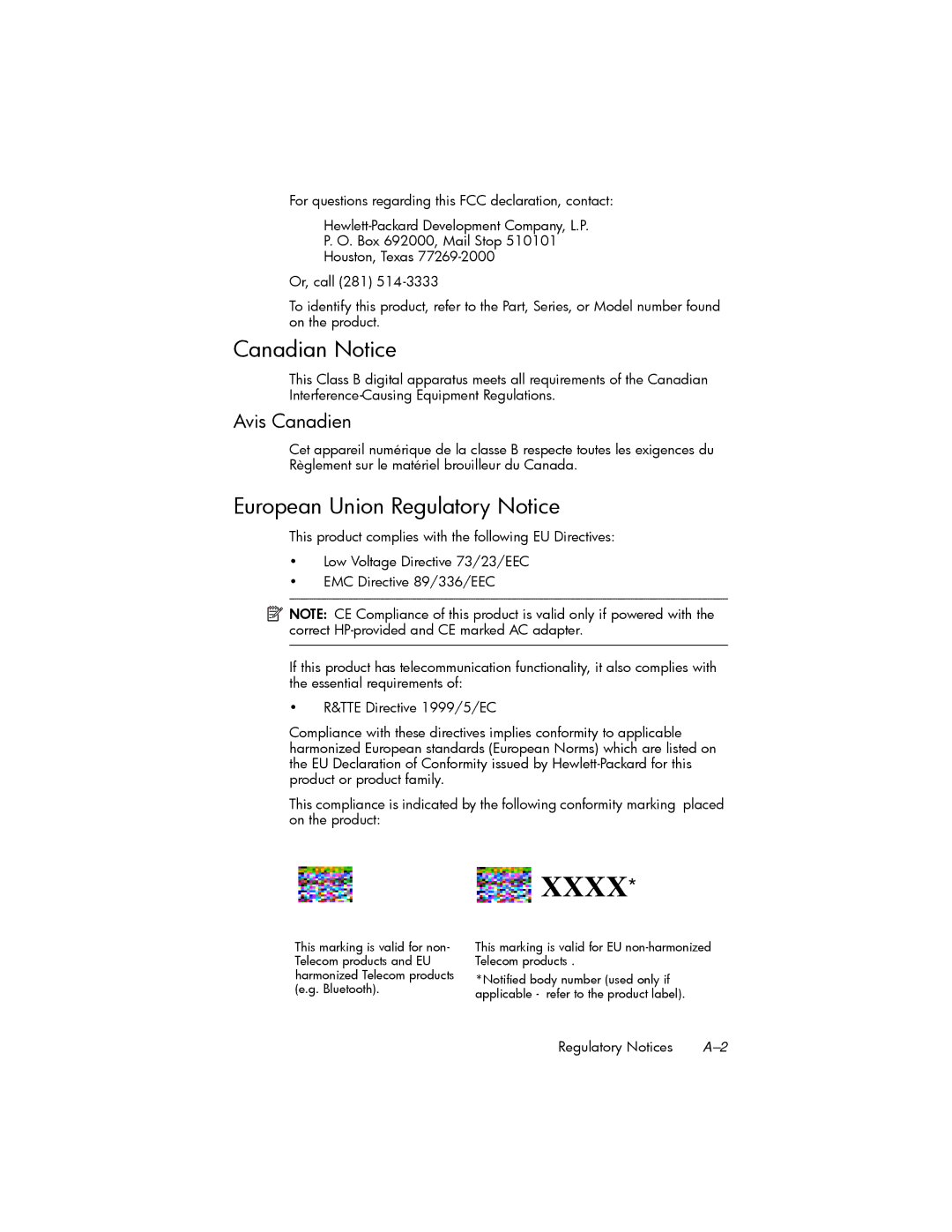 HP hw6500 Cingular manual Canadian Notice, European Union Regulatory Notice, Avis Canadien 