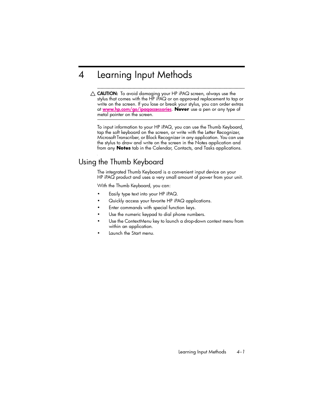 HP hw6500 Cingular manual Learning Input Methods, Using the Thumb Keyboard 