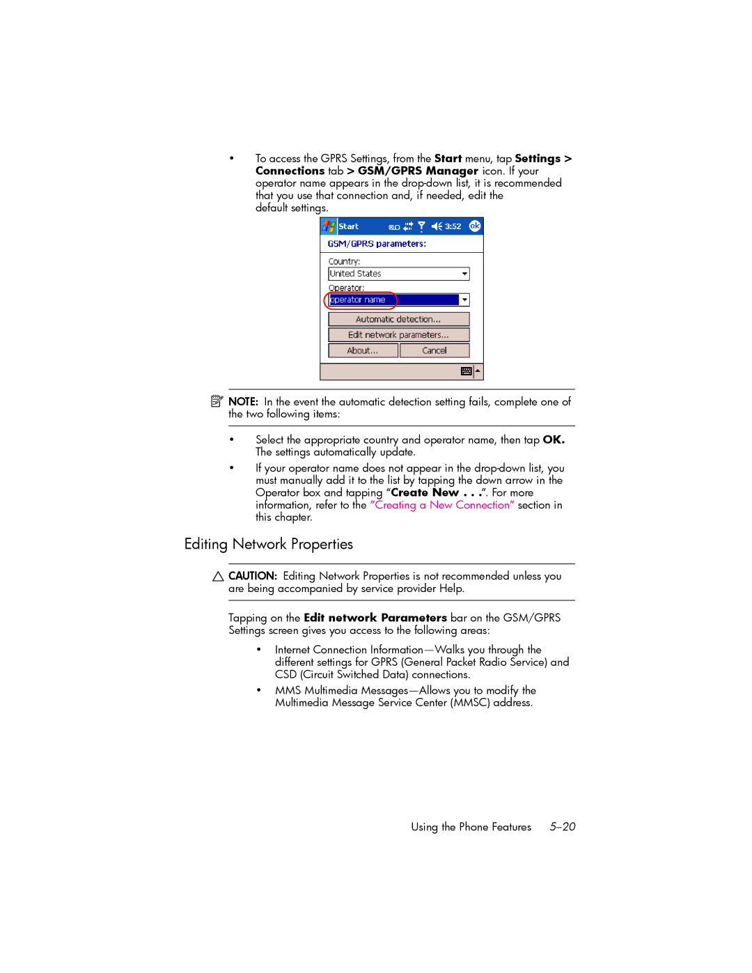 HP hw6500 Cingular manual Editing Network Properties 