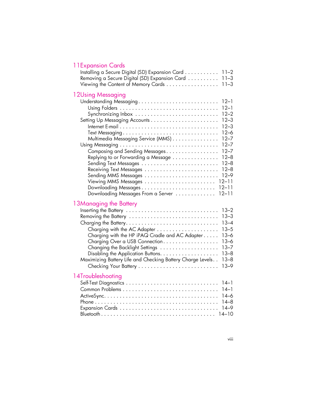 HP hw6500 Cingular manual 11Expansion Cards, Viii 