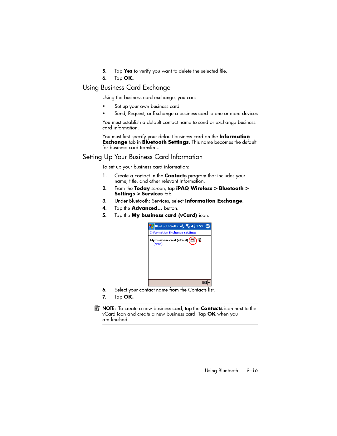 HP hw6500 Cingular manual Using Business Card Exchange, Setting Up Your Business Card Information 