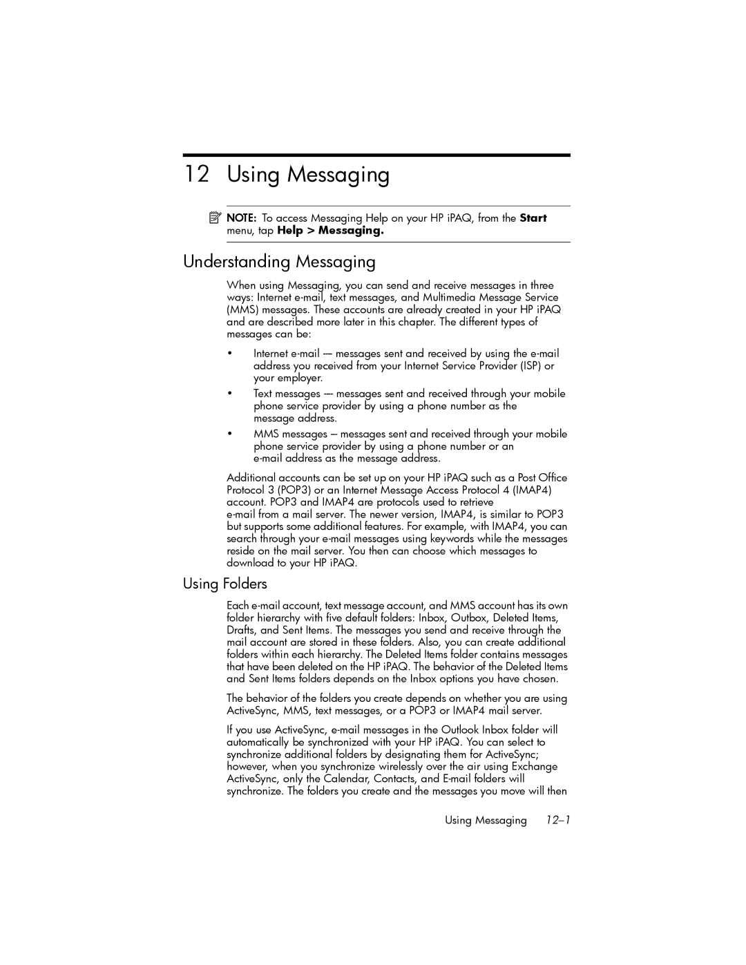 HP hw6500 Unlocked manual Using Messaging, Understanding Messaging, Using Folders 