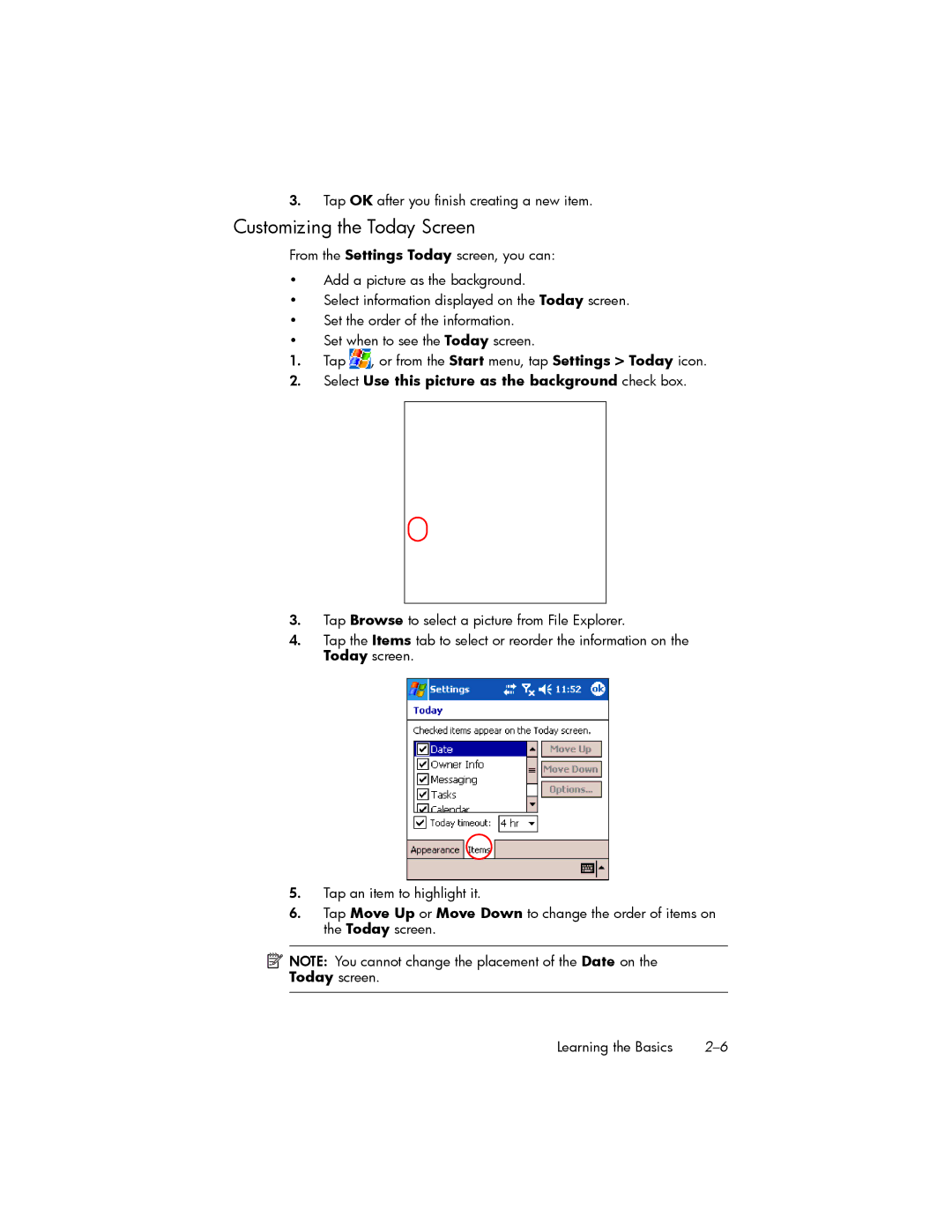 HP hw6500 Unlocked manual Customizing the Today Screen, Tap OK after you finish creating a new item 