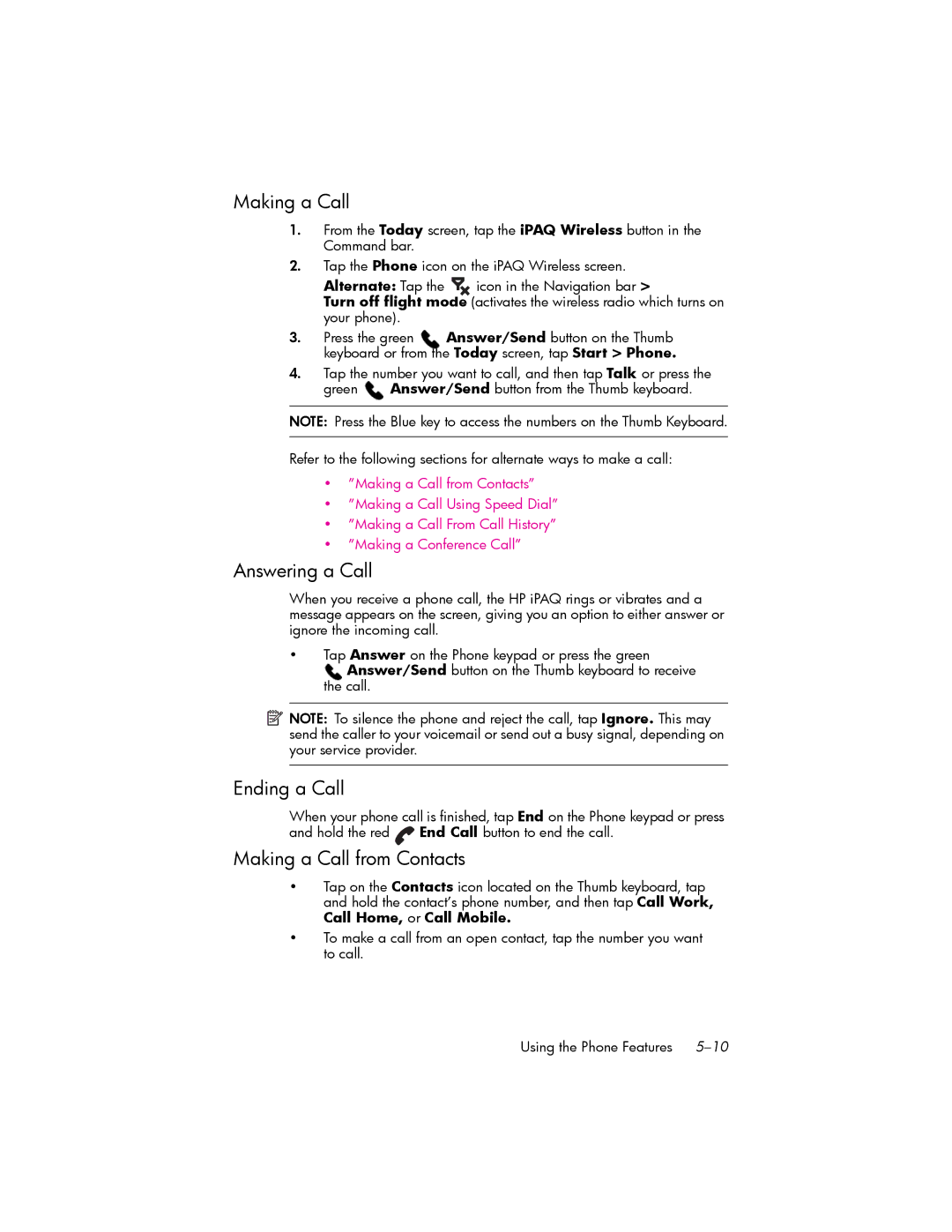 HP hw6500 Unlocked manual Answering a Call, Ending a Call, Making a Call from Contacts 