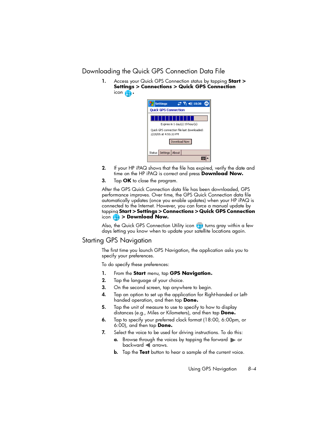 HP hw6500 Unlocked manual Downloading the Quick GPS Connection Data File, Starting GPS Navigation 