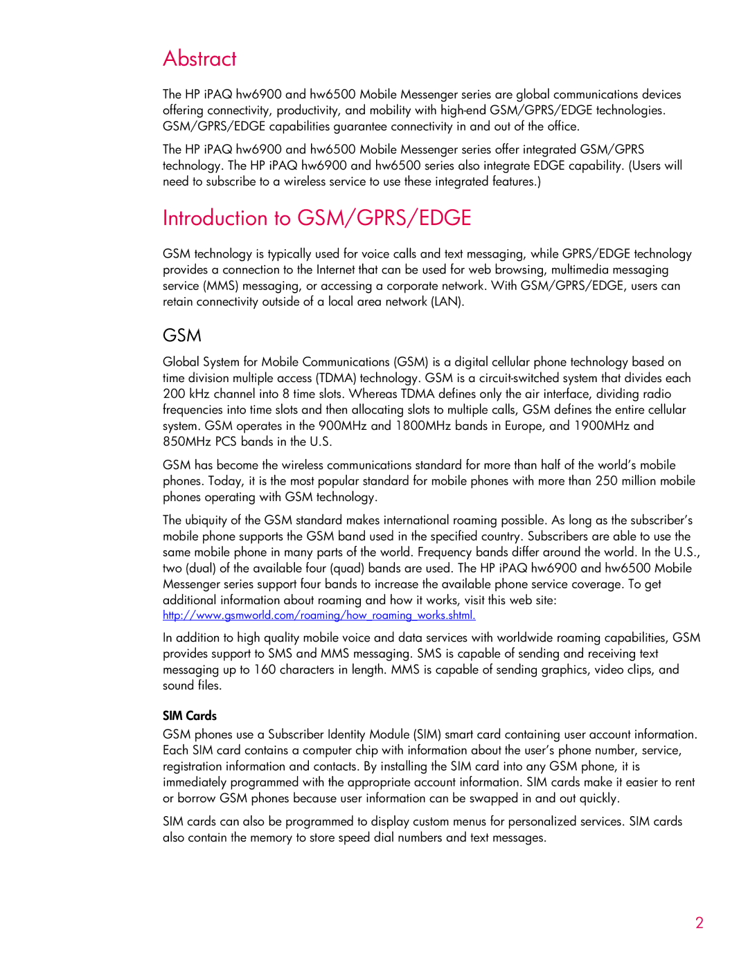 HP hw6920 manual Abstract, Introduction to GSM/GPRS/EDGE, Gsm 