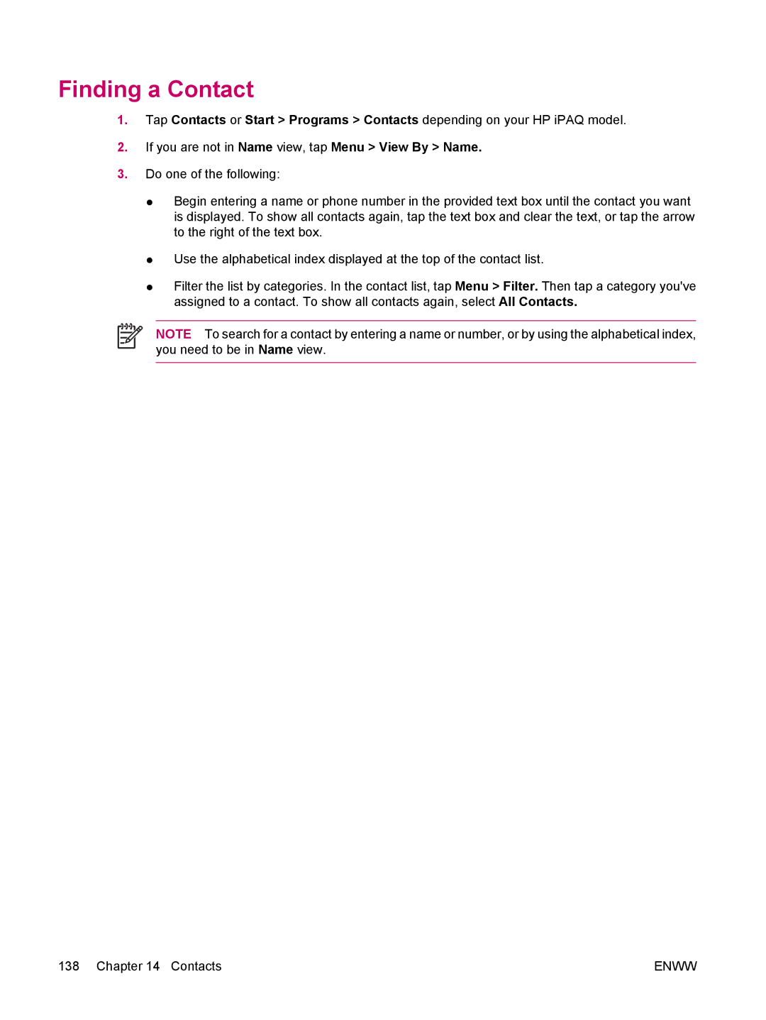 HP hw6960 manual Finding a Contact 