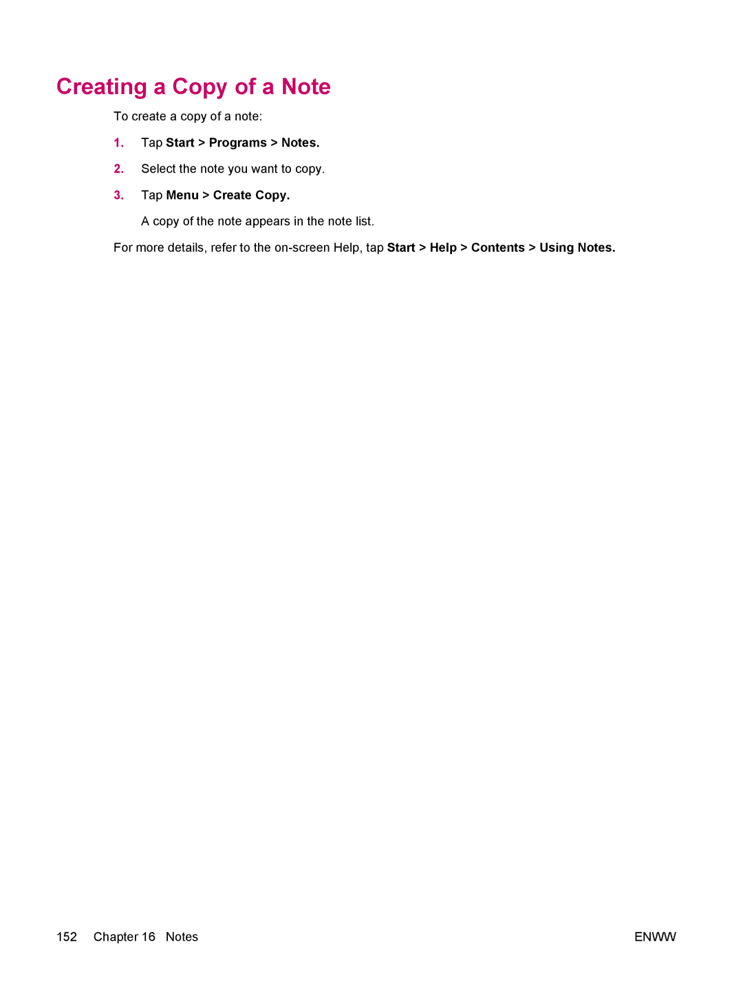 HP hw6960 manual Creating a Copy of a Note, Tap Menu Create Copy 