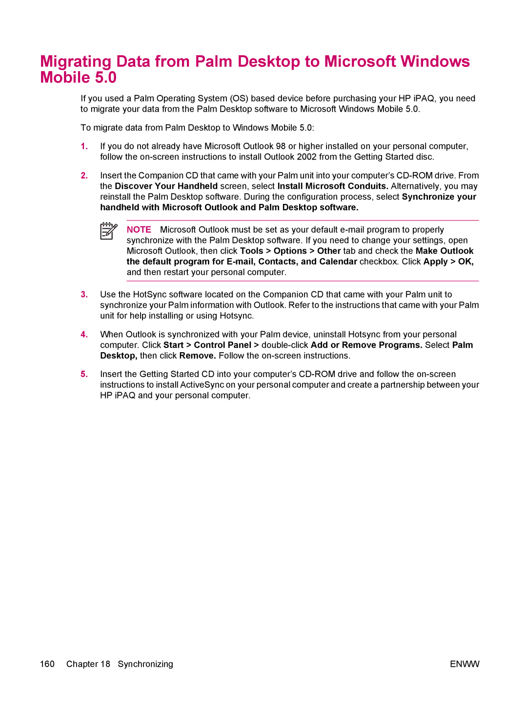 HP hw6960 manual Migrating Data from Palm Desktop to Microsoft Windows Mobile 