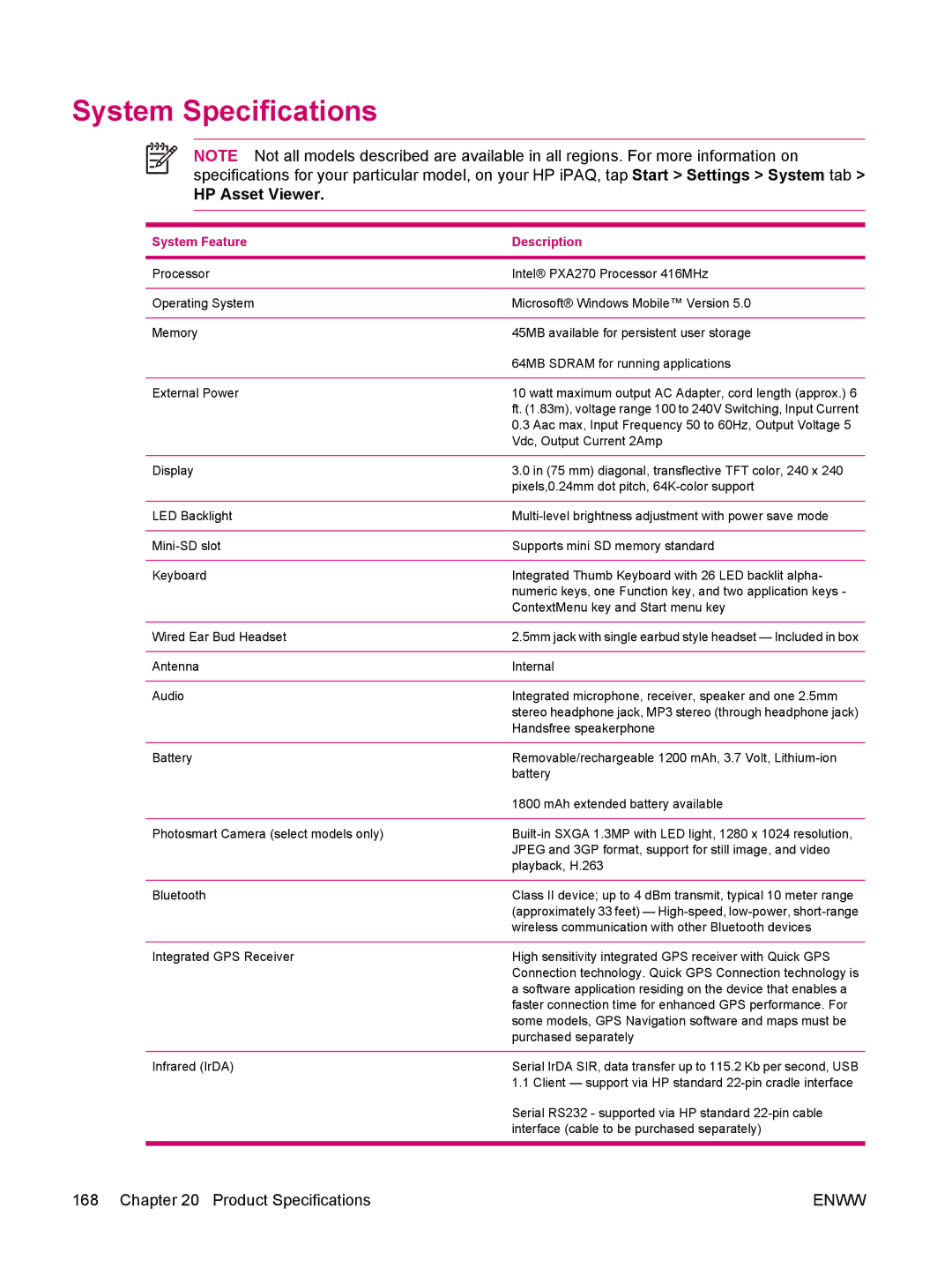 HP hw6960 manual System Specifications, HP Asset Viewer 