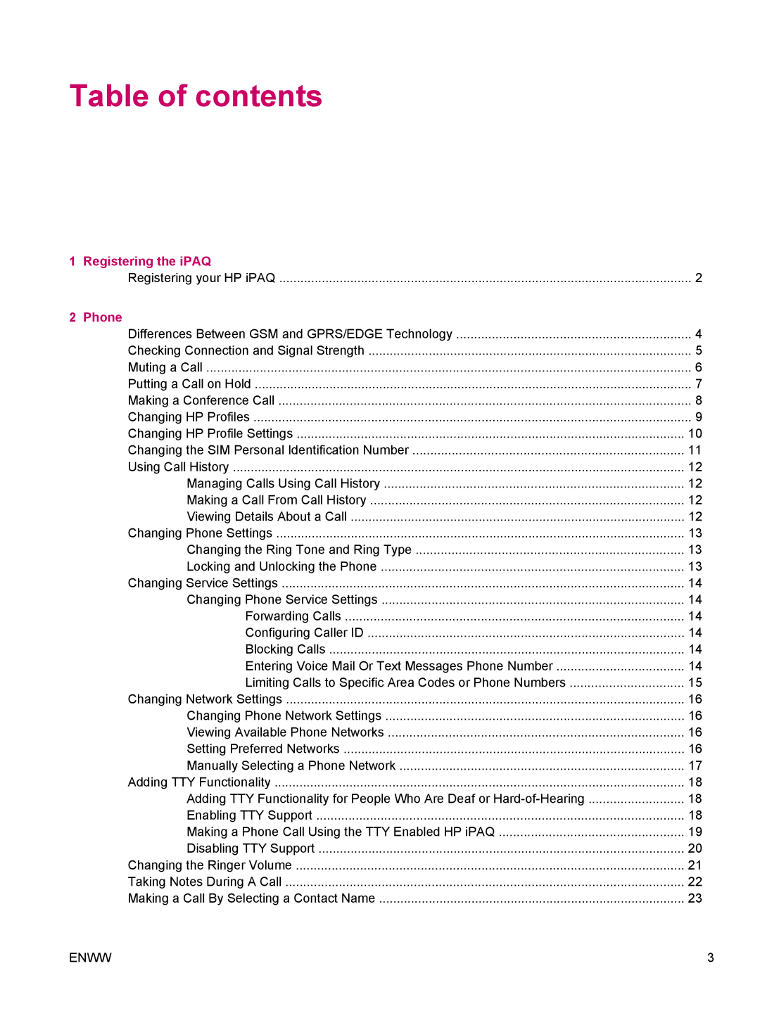 HP hw6960 manual Table of contents 