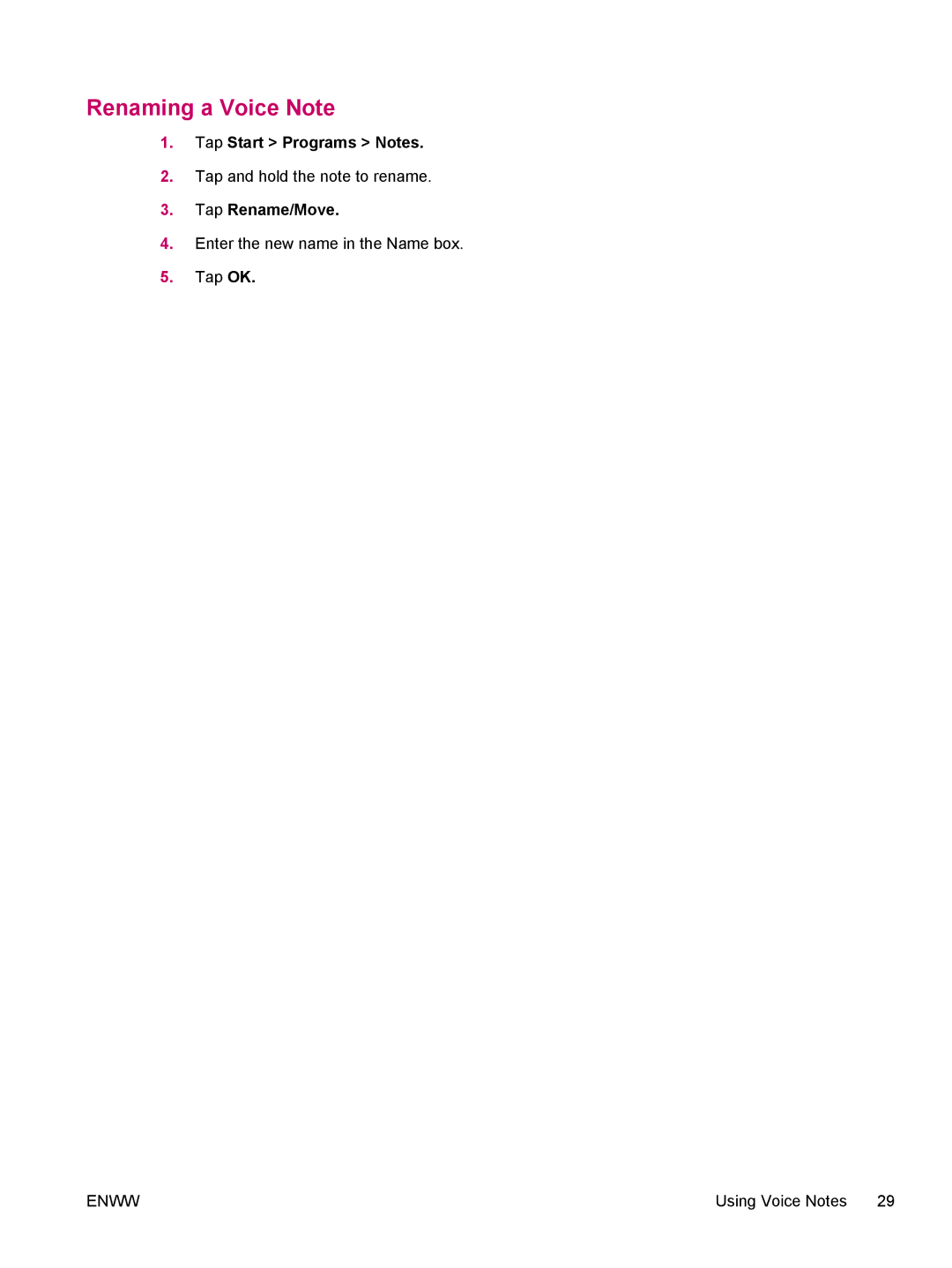 HP hw6960 manual Renaming a Voice Note, Tap Rename/Move 