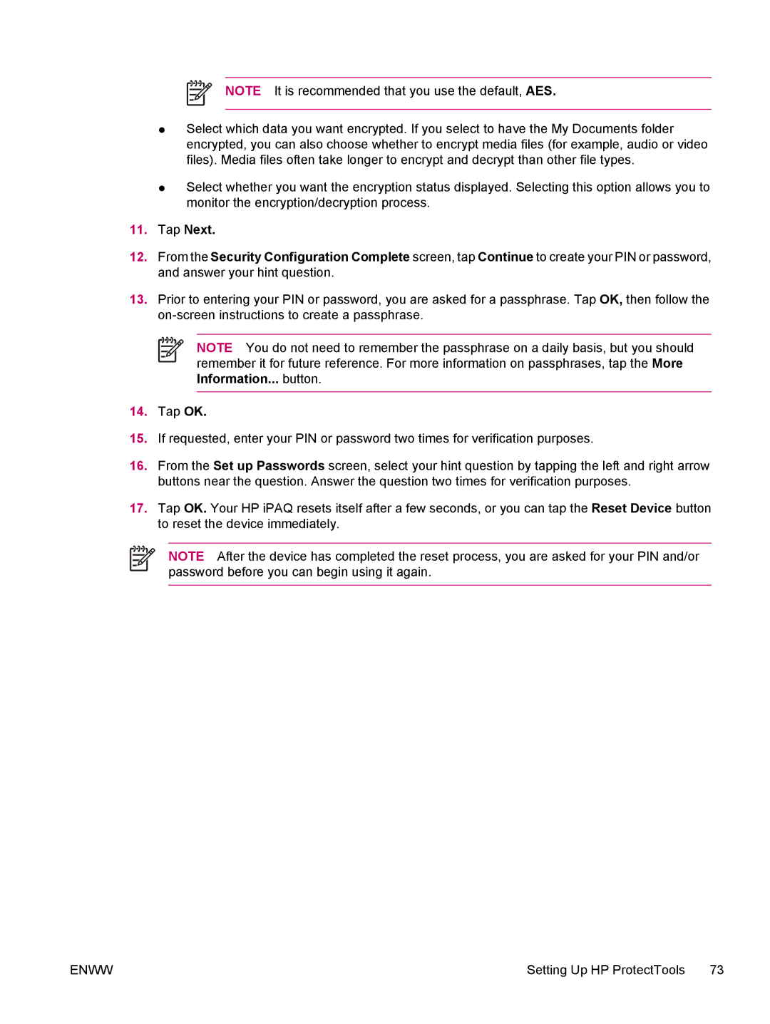 HP hw6960 manual Setting Up HP ProtectTools 