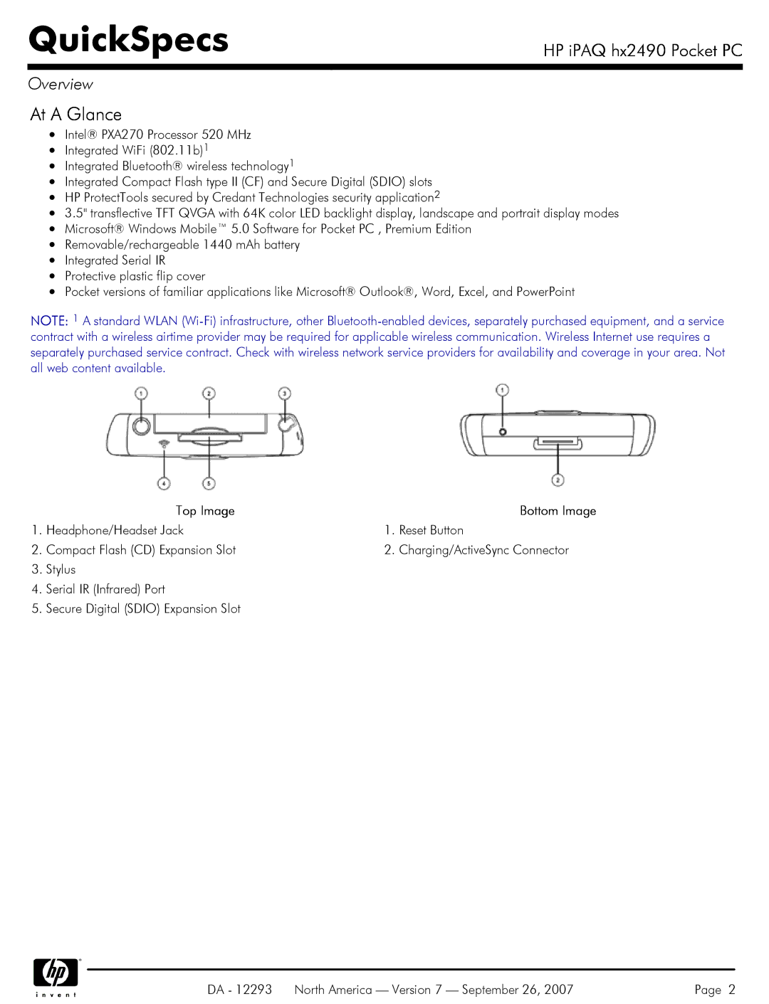 HP hx HX2490b, HX2495b manual At a Glance, Top Image 