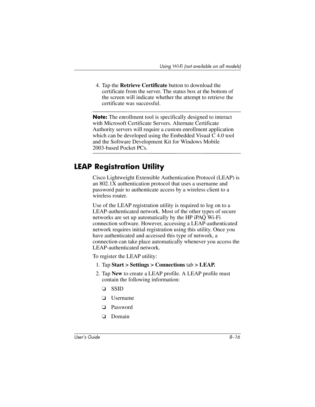 HP HX2000 manual Leap Registration Utility, Tap Start Settings Connections tab Leap 