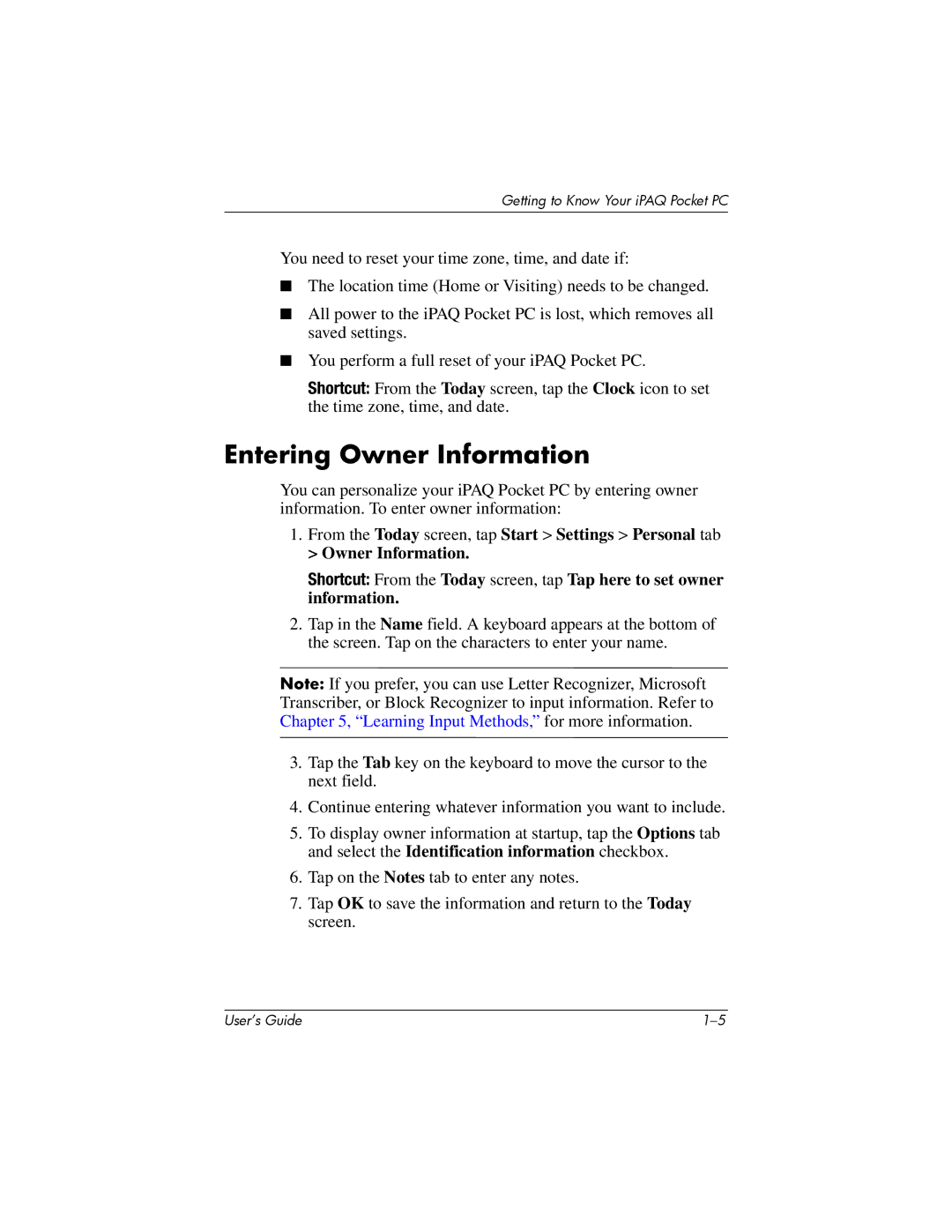 HP HX2000 manual Entering Owner Information 