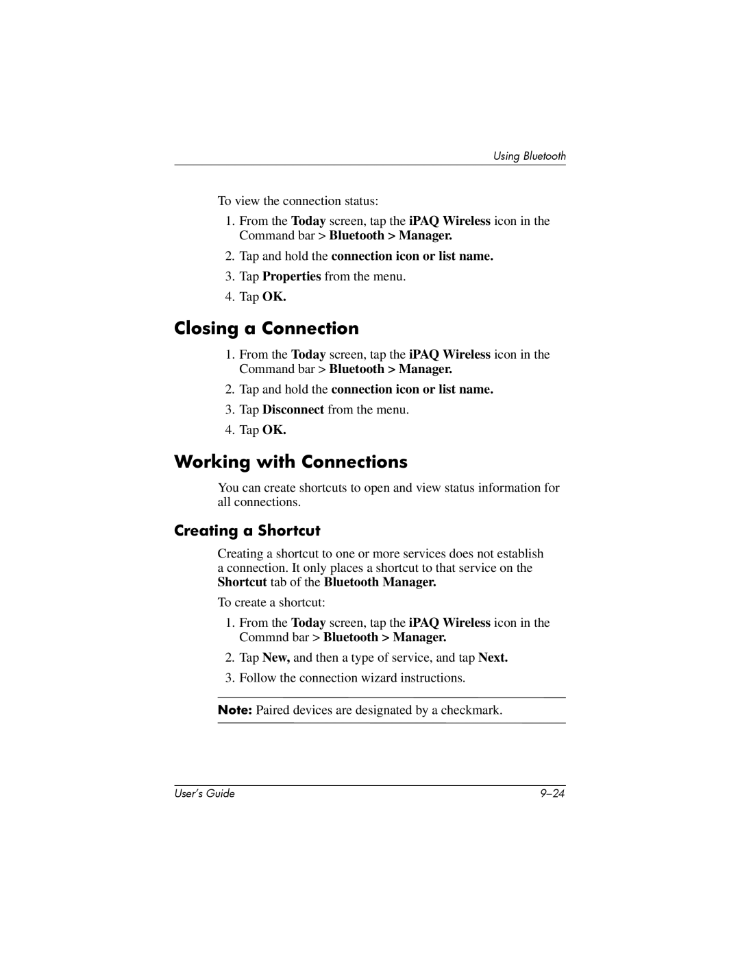 HP HX2000 manual Closing a Connection, Working with Connections, Creating a Shortcut 