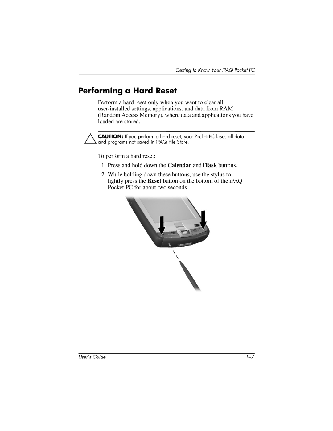 HP HX2000 manual Performing a Hard Reset 