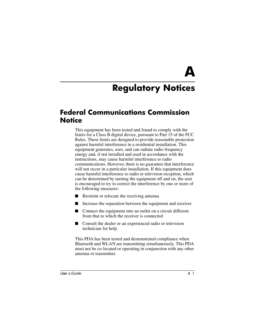 HP HX2000 manual Regulatory Notices, Federal Communications Commission Notice 