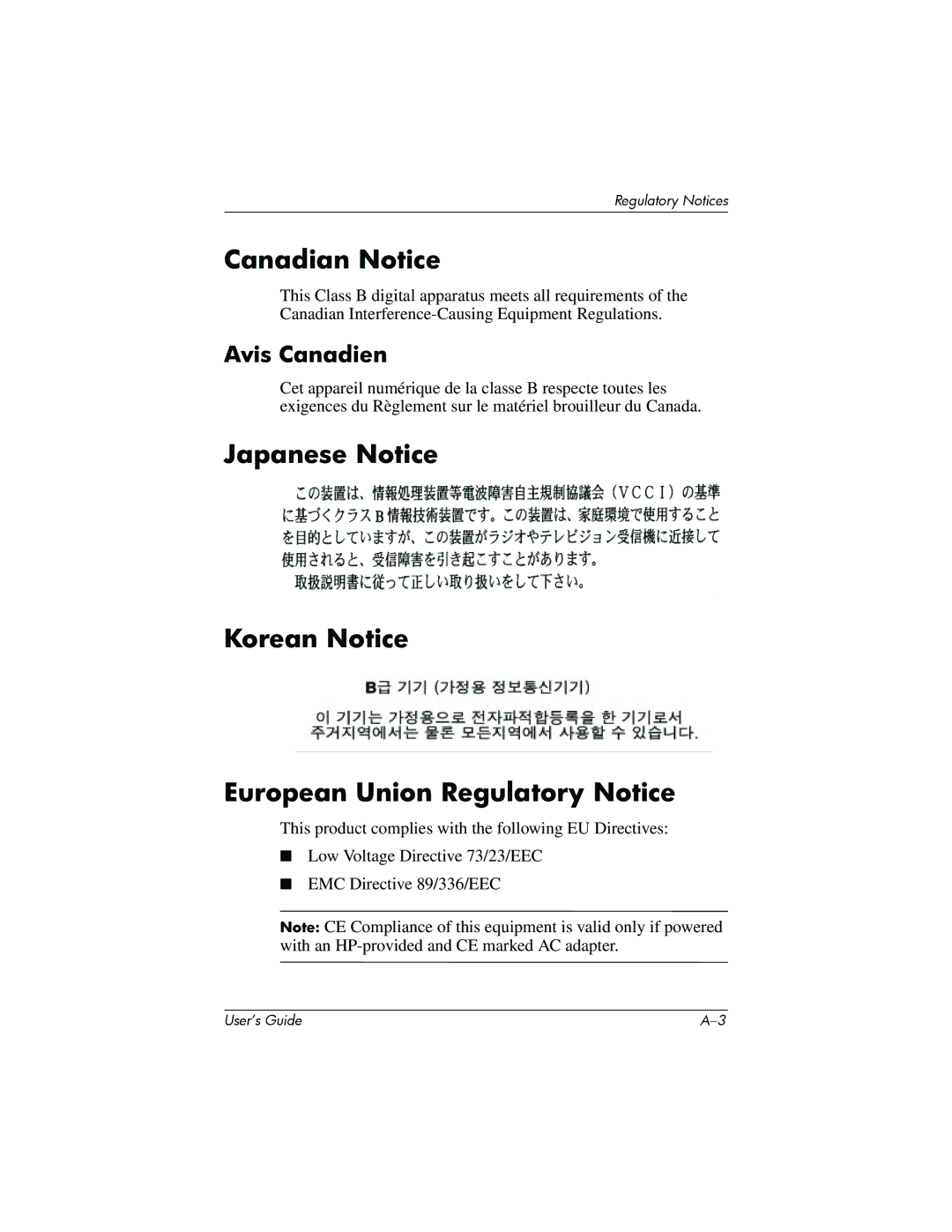 HP HX2000 manual Canadian Notice, Avis Canadien 