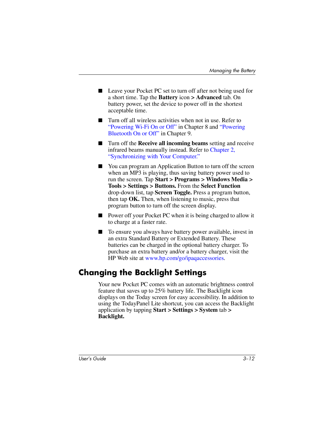 HP HX2000 manual Changing the Backlight Settings 