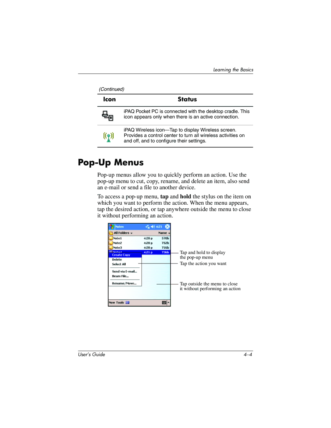 HP HX2000 manual Pop-Up Menus 