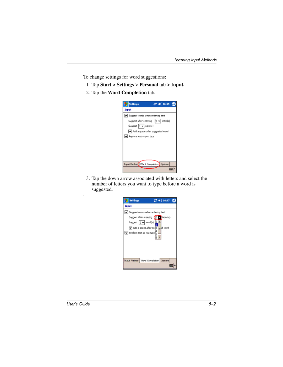 HP HX2000 manual To change settings for word suggestions 