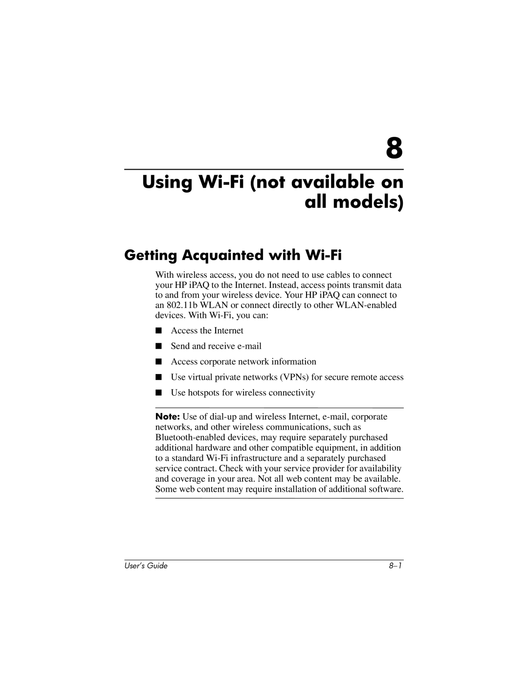 HP HX2000 manual Using Wi-Fi not available on all models, Getting Acquainted with Wi-Fi 