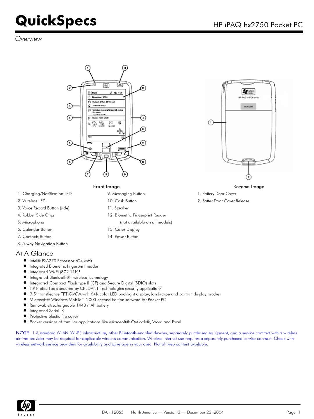 HP HX2750 manual Overview, At a Glance, Front Image 