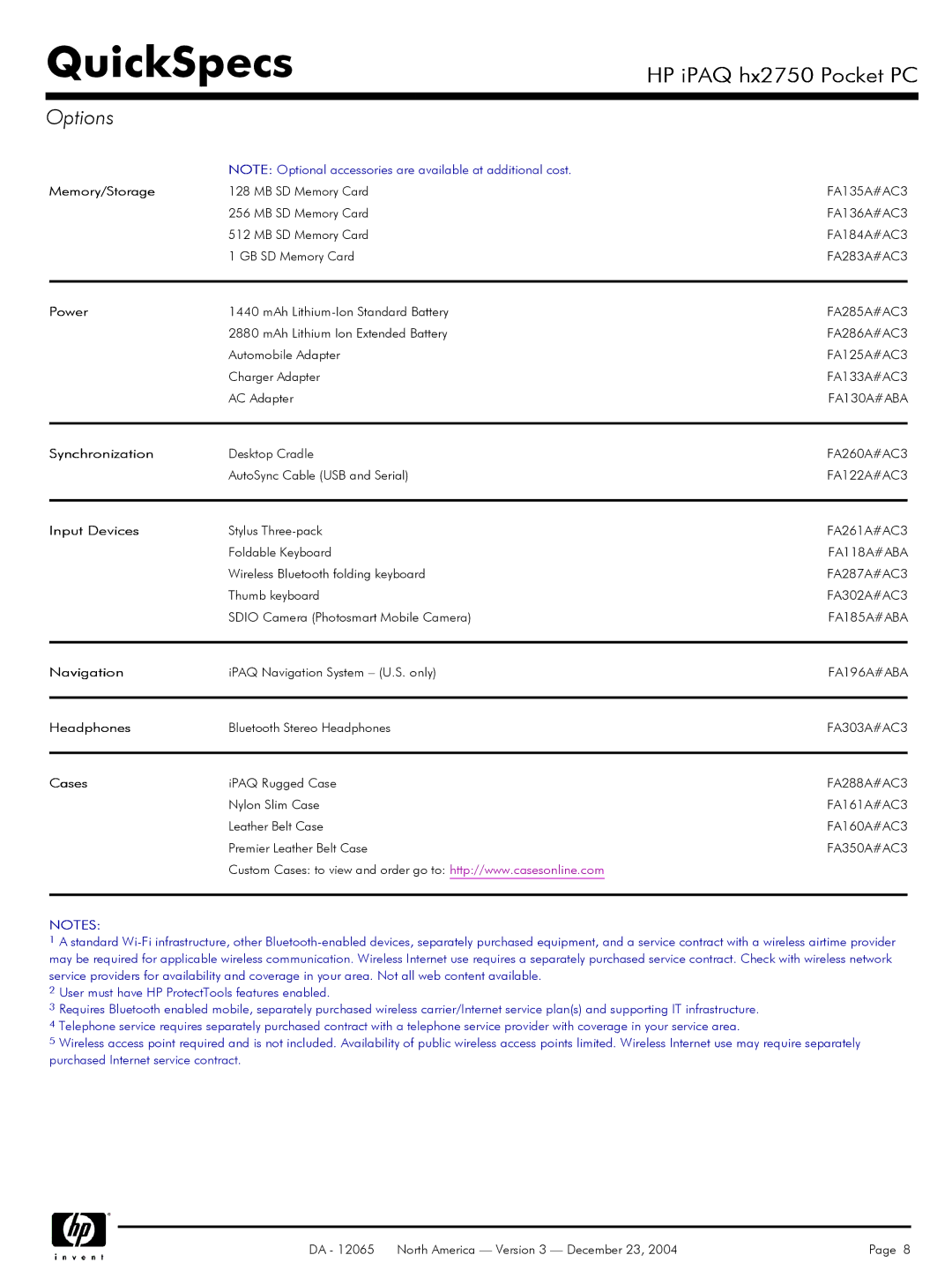 HP HX2750 manual Options 