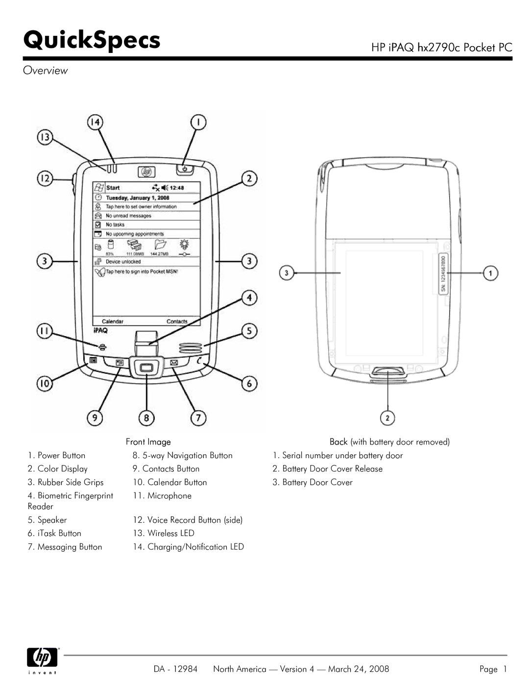 HP hx2790c manual QuickSpecs, Front Image 