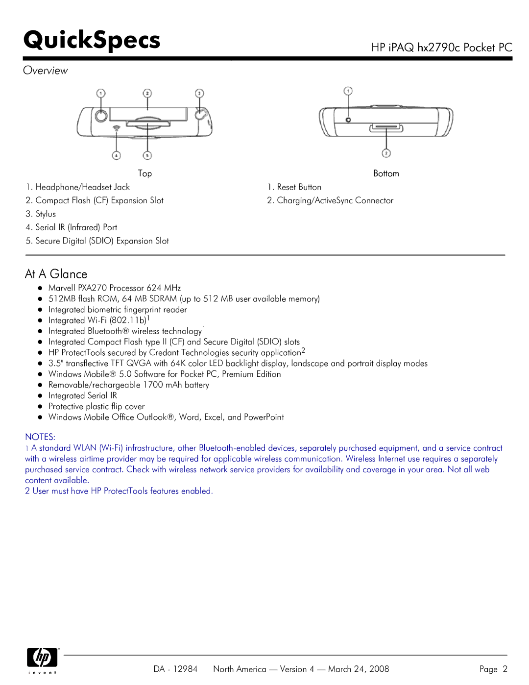 HP hx2790c manual At a Glance, Top 