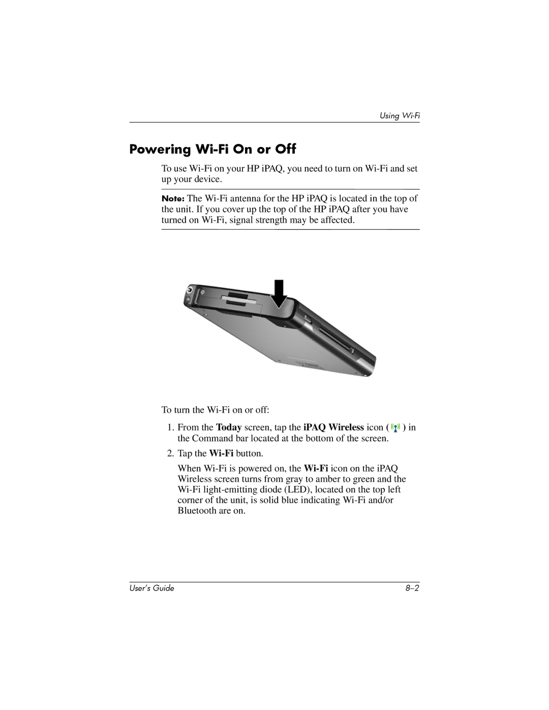 HP hx4700 manual Powering Wi-Fi On or Off 