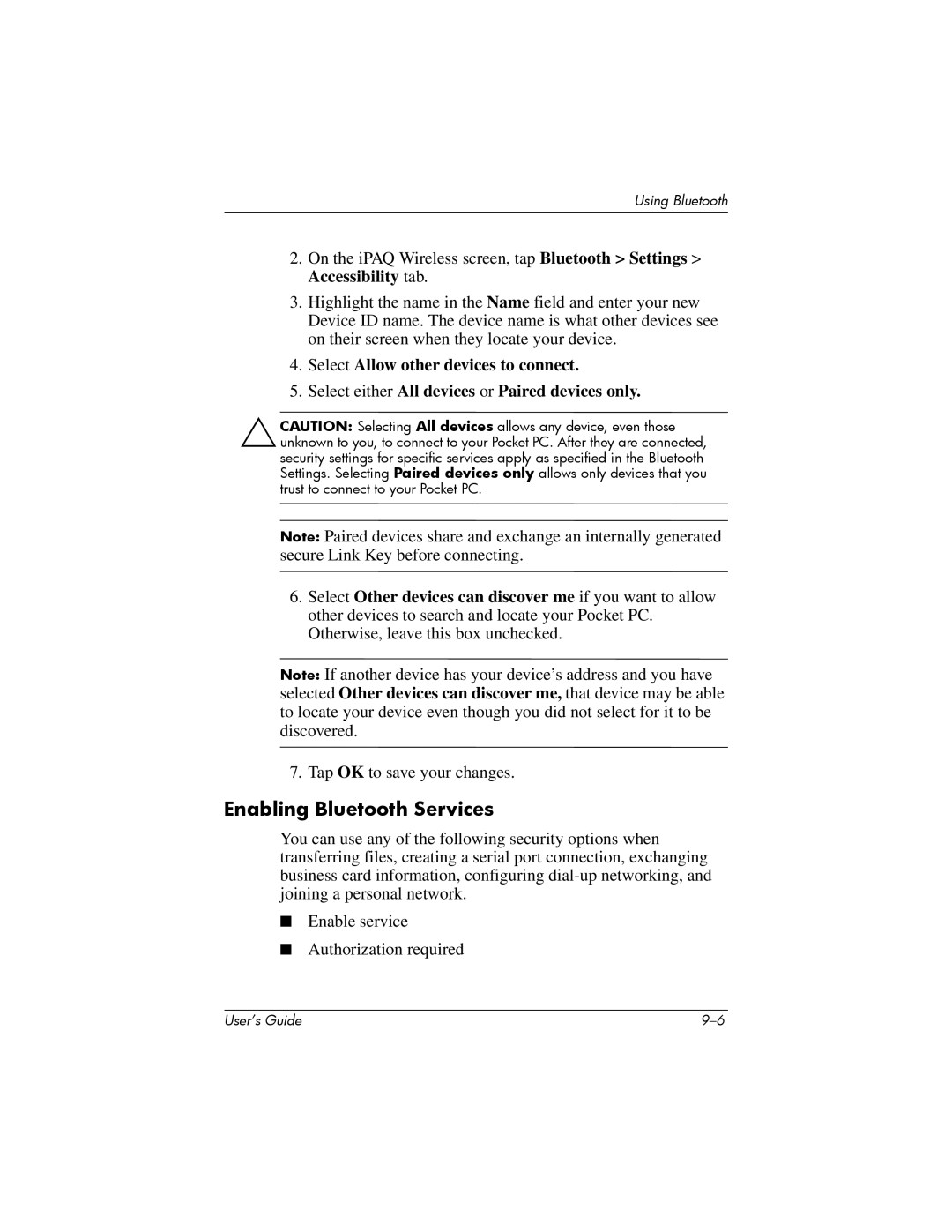 HP hx4700 manual Enabling Bluetooth Services 