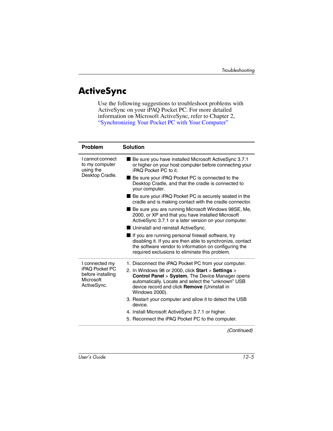 HP hx4700 manual ActiveSync 