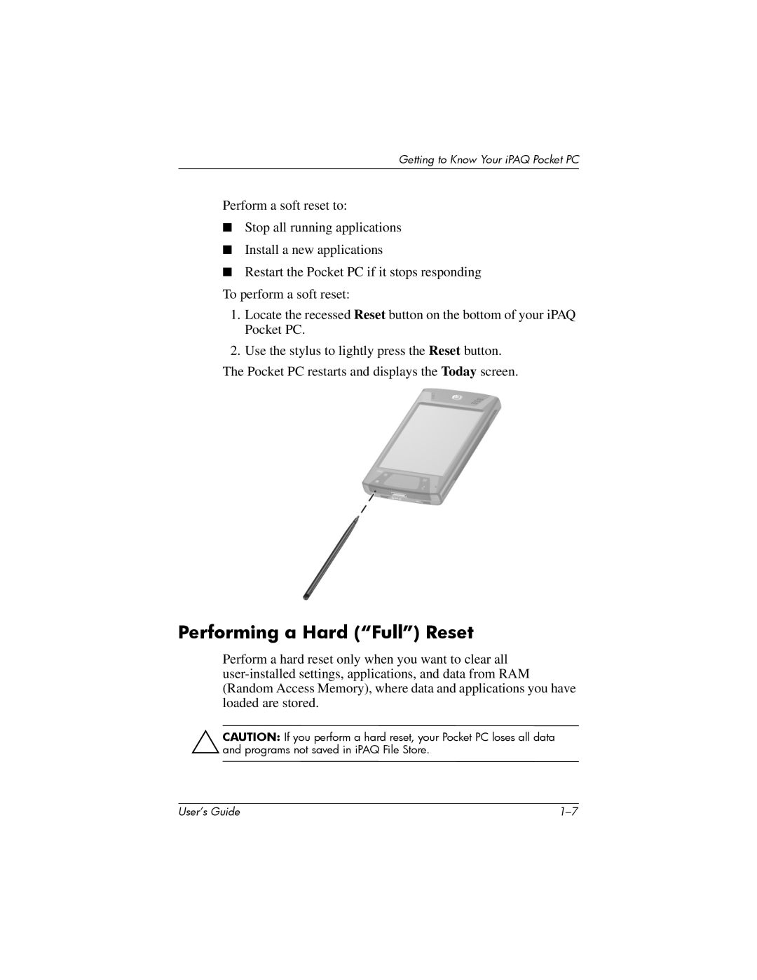 HP hx4700 manual Performing a Hard Full Reset 