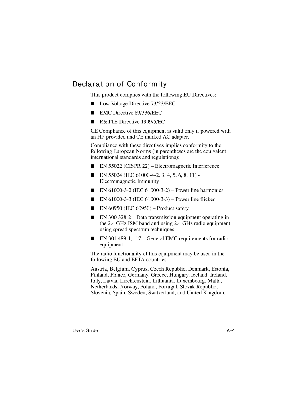 HP hx4700 manual Declaration of Conformity 
