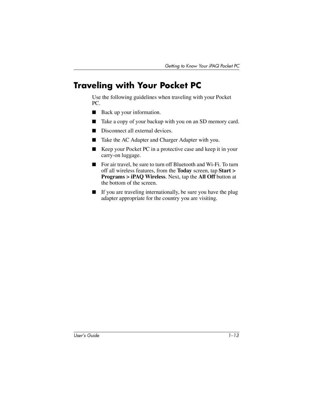 HP hx4700 manual Traveling with Your Pocket PC 