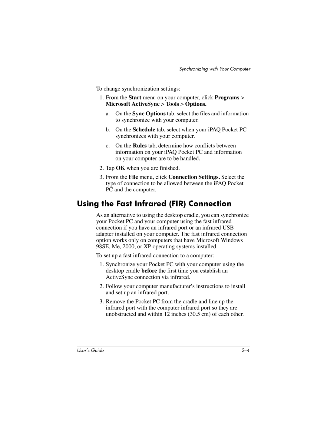 HP hx4700 manual Using the Fast Infrared FIR Connection 