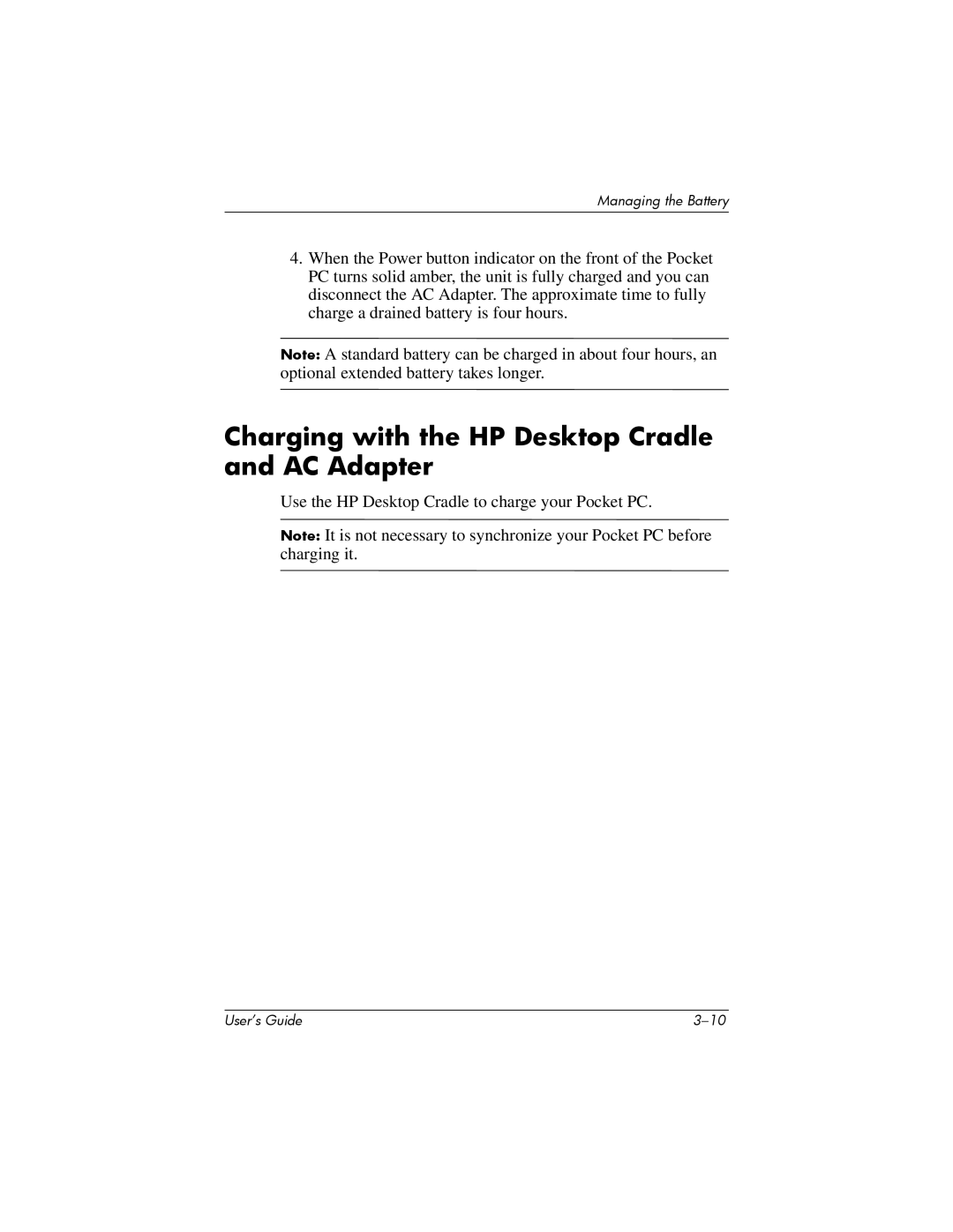 HP hx4700 manual Charging with the HP Desktop Cradle and AC Adapter 