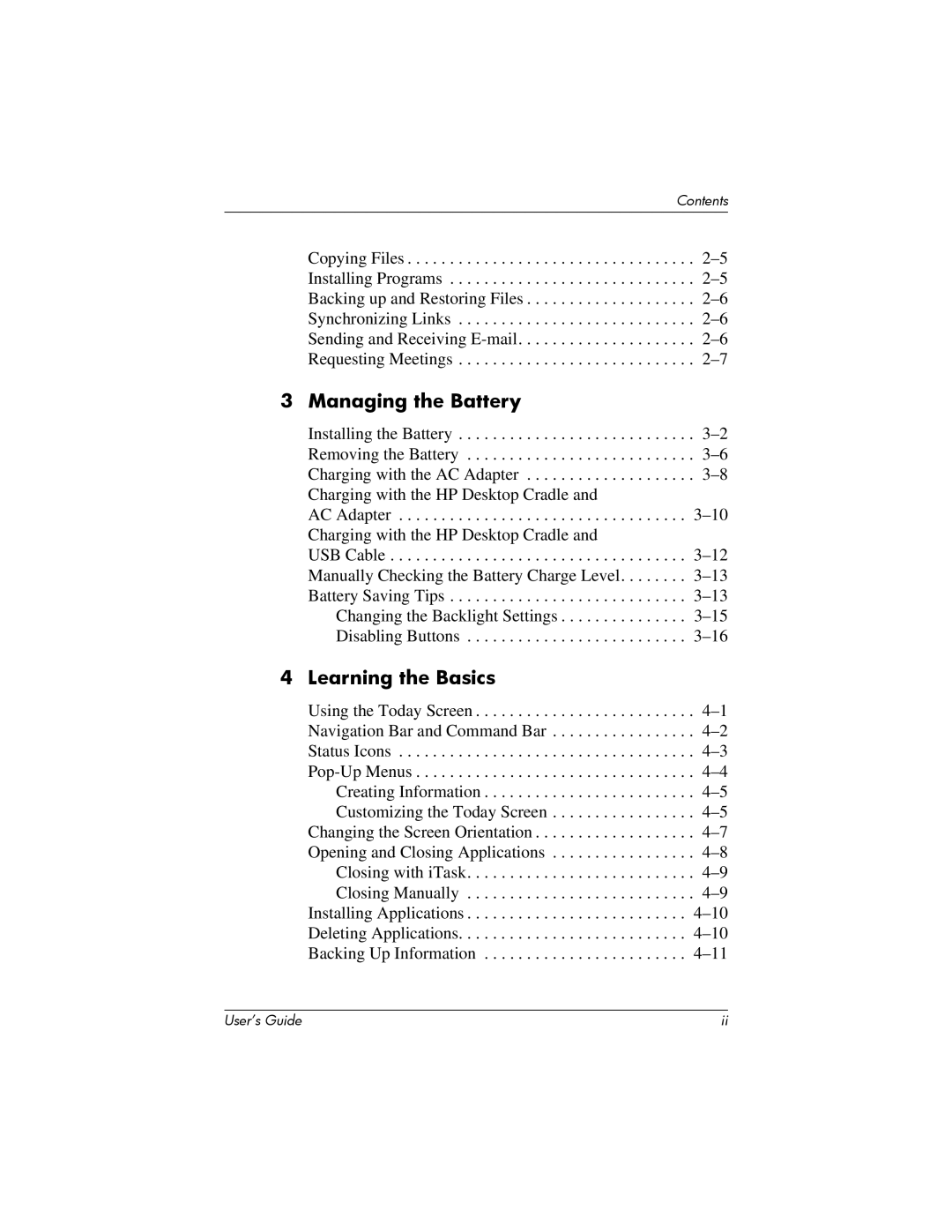 HP hx4700 manual Managing the Battery, Learning the Basics 