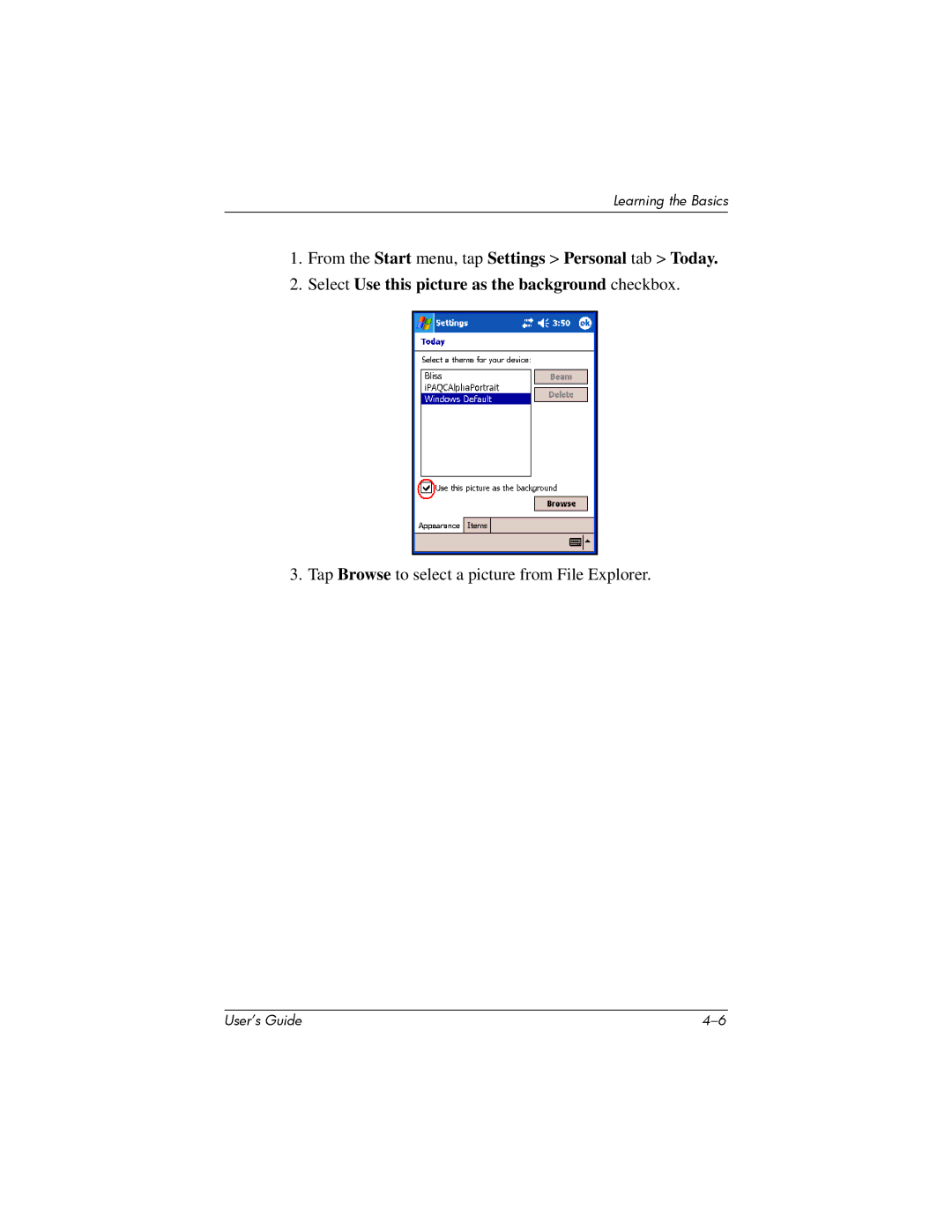 HP hx4700 manual Tap Browse to select a picture from File Explorer 